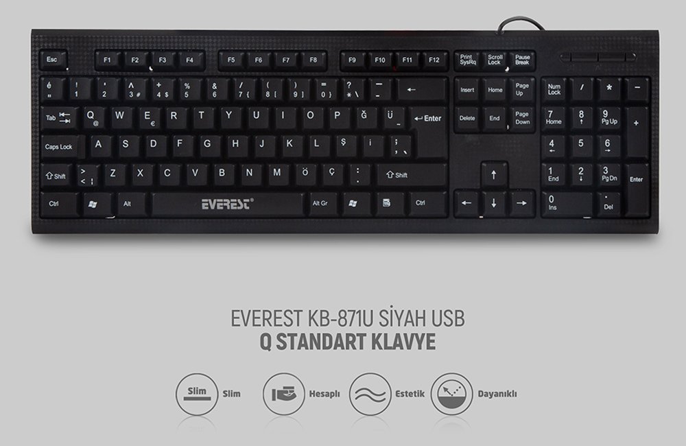 Everest Siyah Usb Q Standart Klavye KB-871U